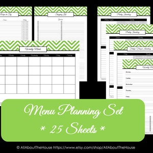 GREY Menu Planner Printables Meal Planning Organisation-Household Binder-25 sheets-Chevron Planner Printables-pdf-INSTANT DOWNLOAD image 3