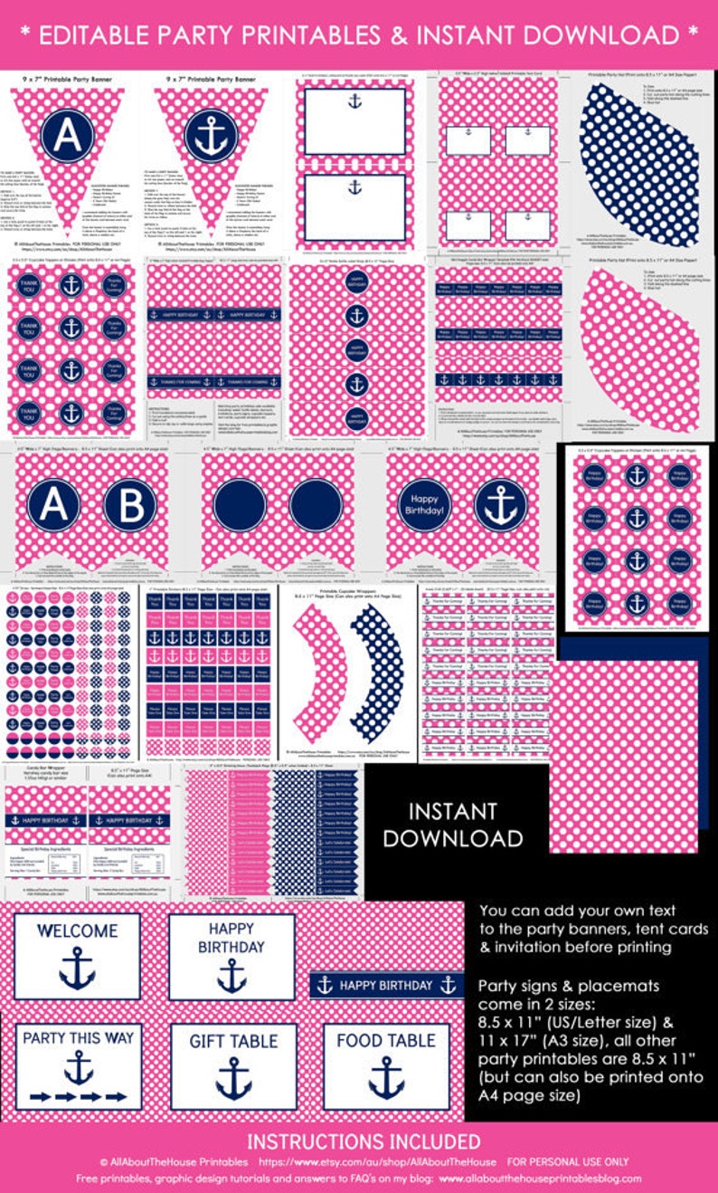 Cupcake Wrappers Party Printable Nautical Sticker Label - Etsy