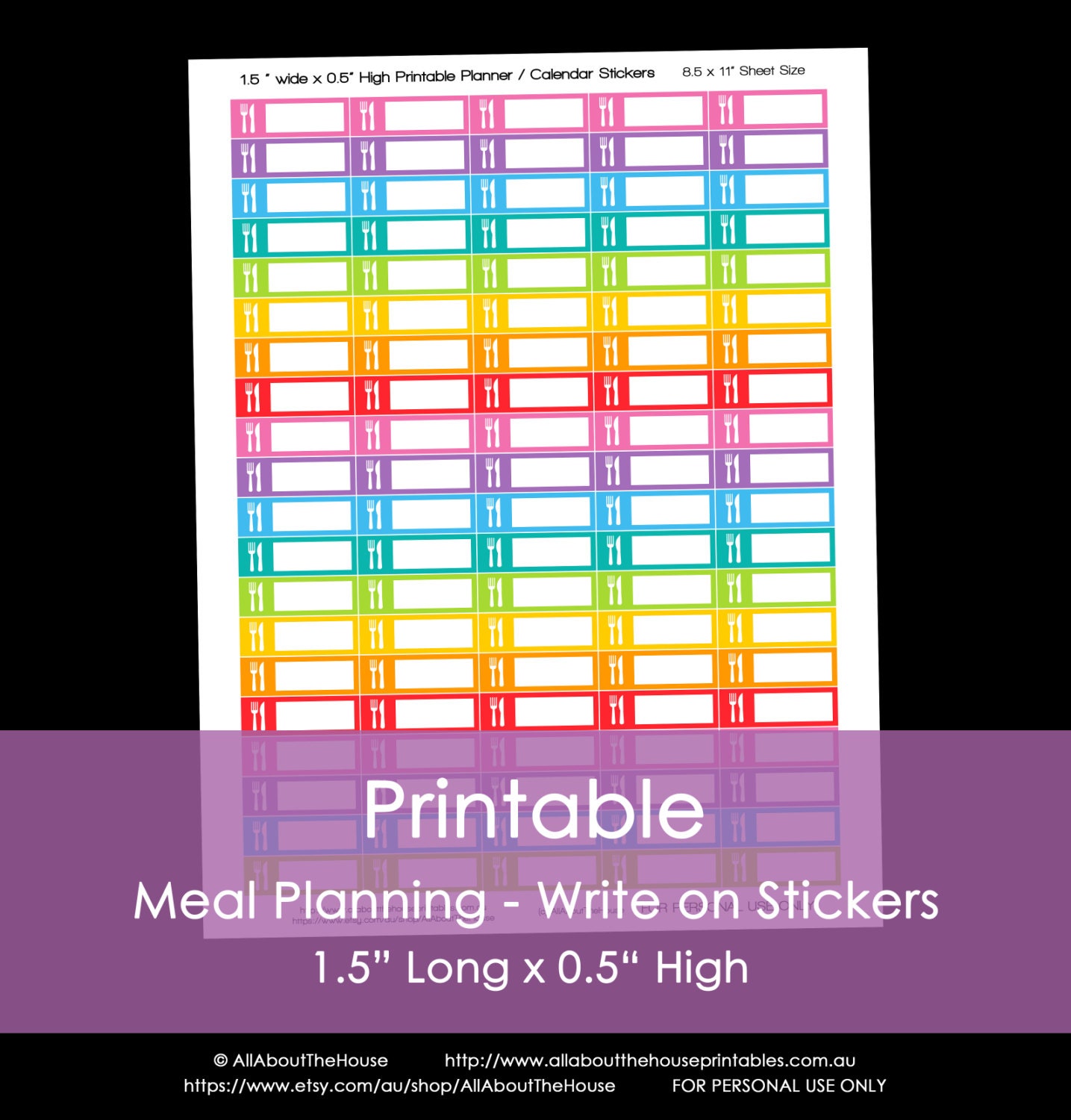 meal planning printable calendar planner stickers 1 5 etsy