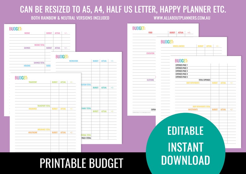 Budget Printable Editable Insert Template Planner Refill Etsy