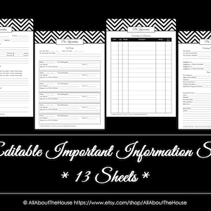 BLACK EDITABLE Important Information Printable Home Organisation Household Binder Pdf Chevron Printable Pet Insurance Phone Instant Download image 2