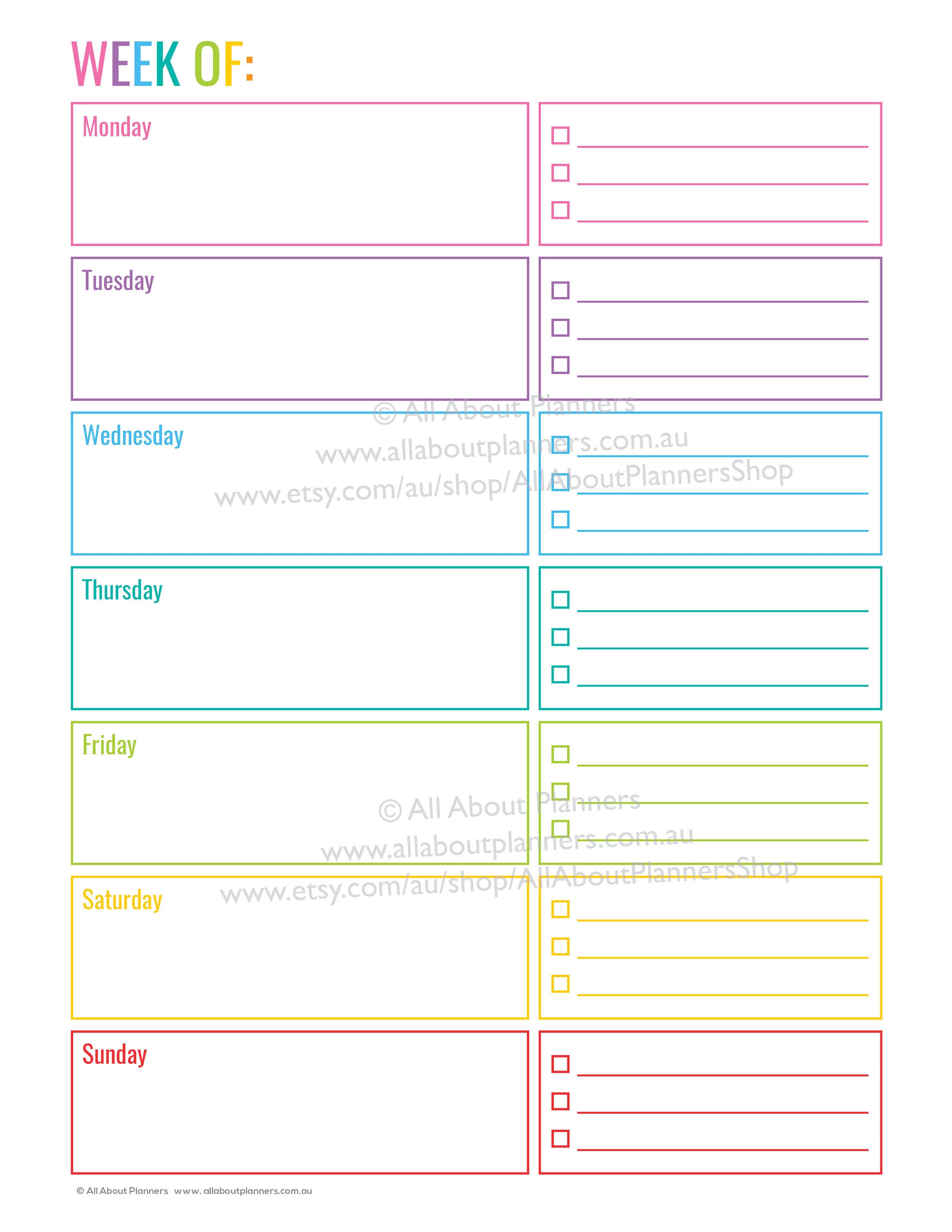 weekly planner printable editable 1 page rainbow checklist etsy australia