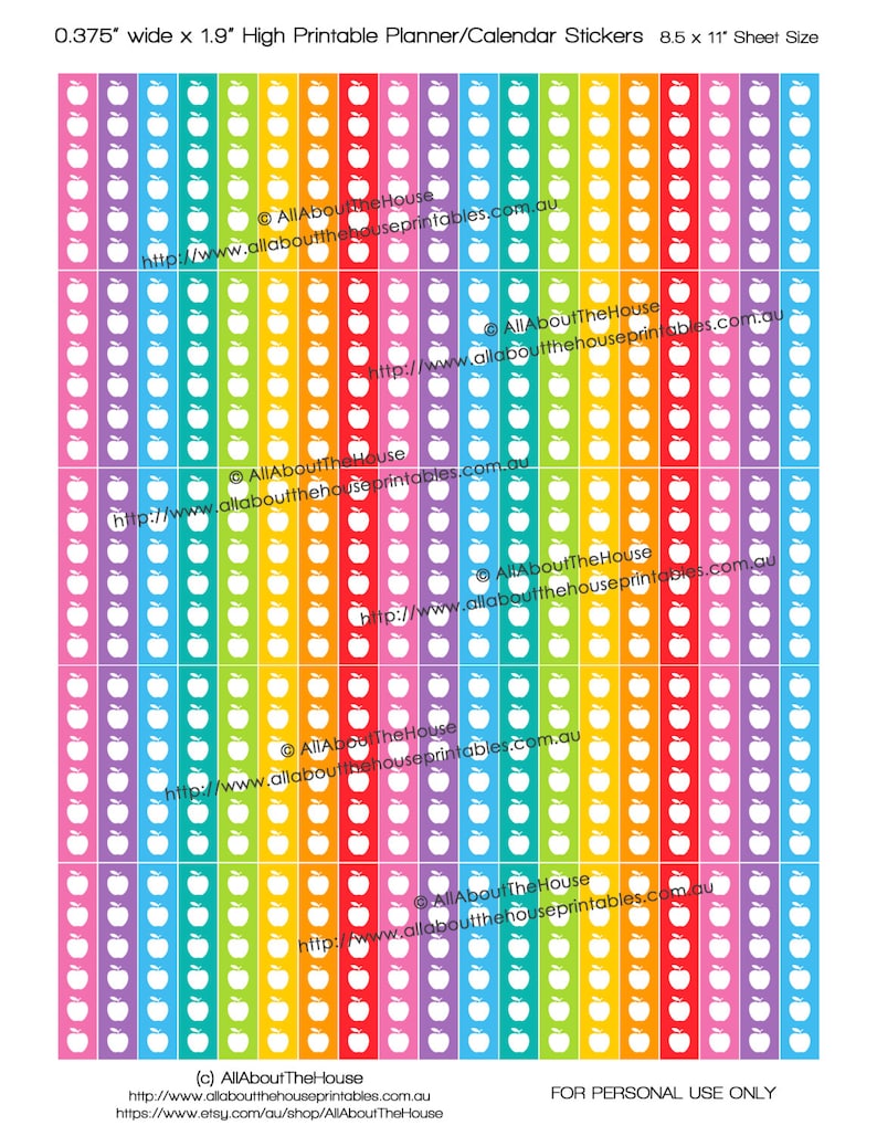 Apple Teacher List Planner Stickers Checklist Printable 1.9 L x 0.375 W To Do Tasks Rainbow ECLP Plum Paper ect L019 image 1