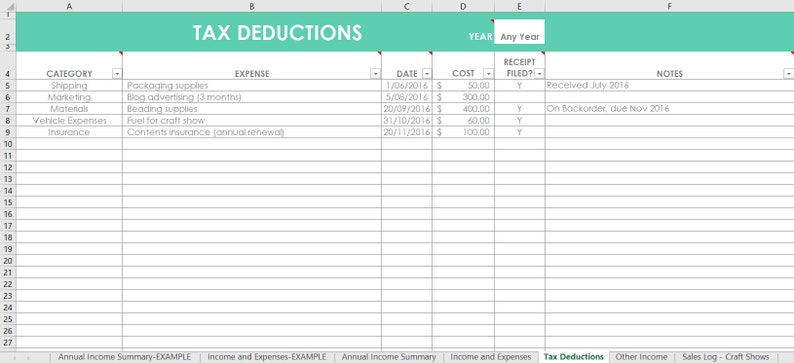 Etsy Seller Spreadsheets, shop management Tool, financial, tax reporting, profit and loss, income, expenses, spreadsheet, excel, google docs image 3