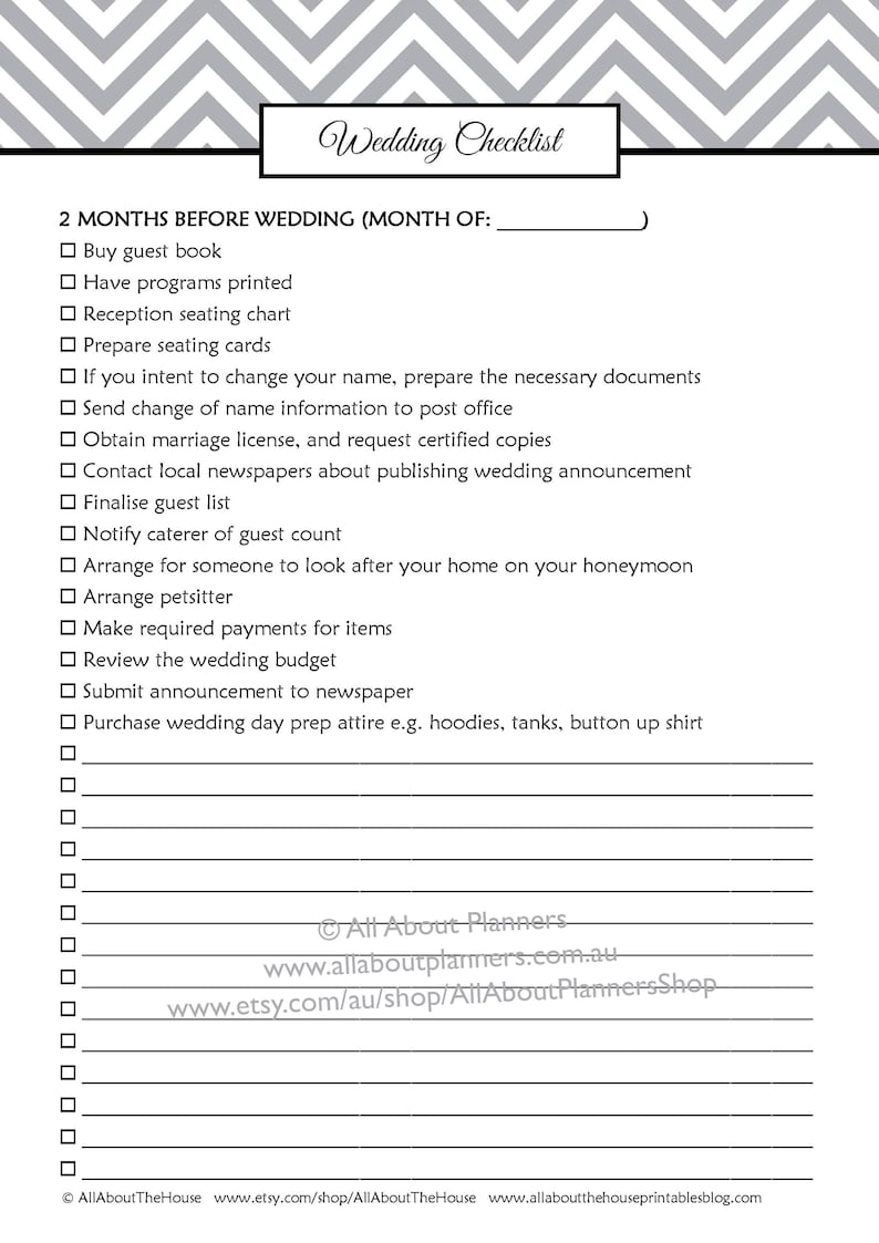 wedding checklist countdown printable planner editable etsy
