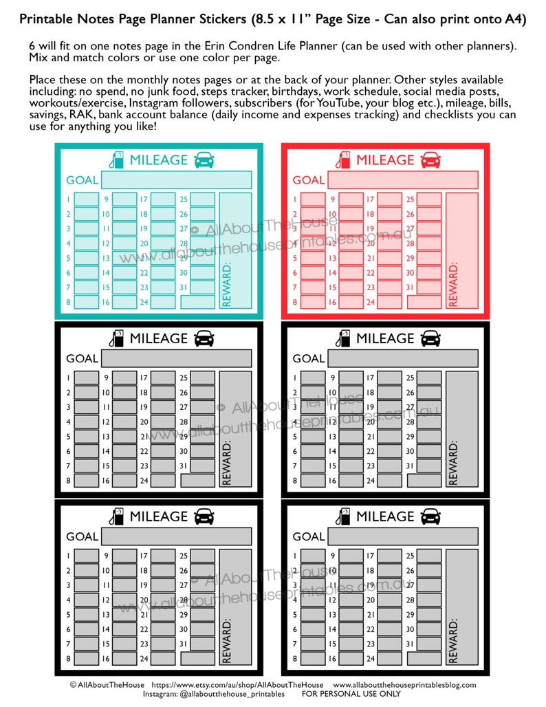 Mileage planner stickers notes page Printable business direct sales car Erin Condren ECLP Rainbow log book tax deduction happy plum NPTS12 image 2