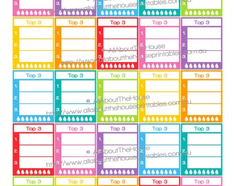 Top 3 Hydrate Planner Stickers Meal To Do Most Important Task Printable  made for Erin Condren Full Box Rainbow Health Priority #FB22
