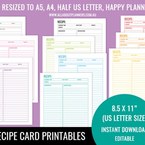 EDITABLE Printable recipe card, Template, pdf, sheet, recipe page, Recipe Organisation, Recipe Box, cook book, cooking printable, kitchen image 7