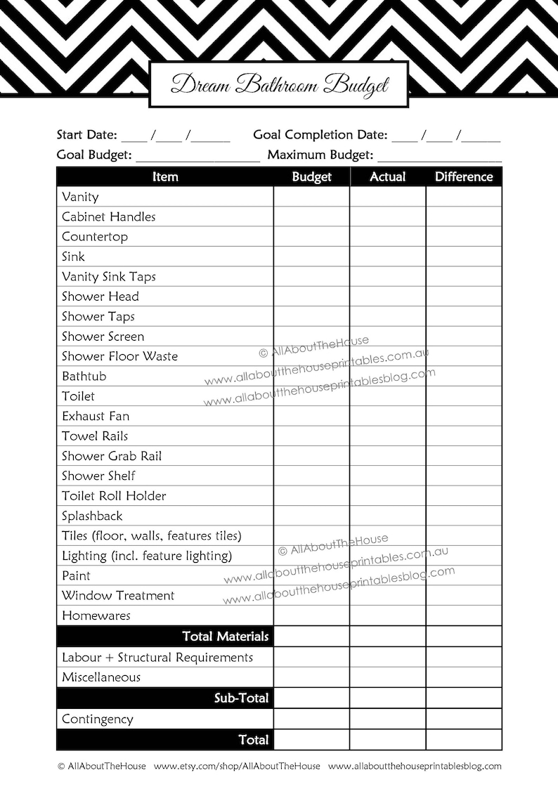 Bathroom remodel checklist planner printable renovation home improvement diy inspiration budget layout editable template pdf digital instant image 3