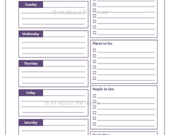 EDITABLE Printable Weekly Planner - Time Management - Product Number 291
