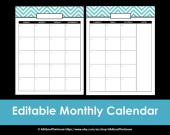 Printable Calendar 2 page month printable US letter & half letter size perpetual editable PDF Household Binder Planner 2015 daily organize