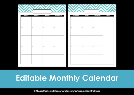 printable calendar 2 page month printable us letter half etsy sweden