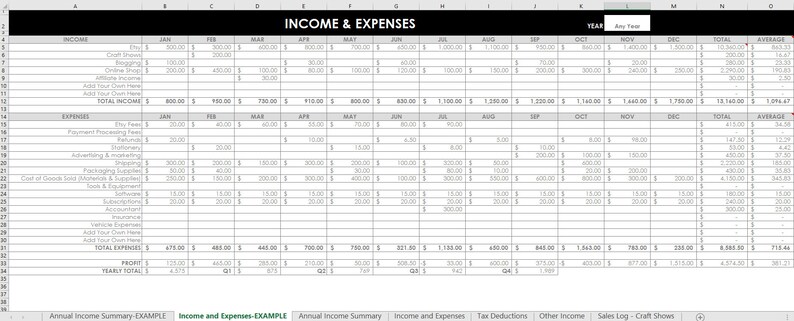 Etsy Seller Spreadsheets, shop management Tool, financial, tax reporting, profit and loss, income, expenses, spreadsheet, excel, google docs image 4