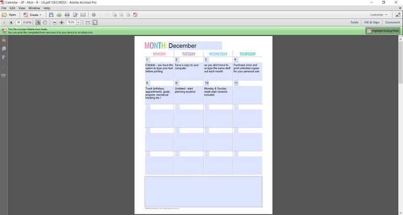 Editable Printable Monthly Calendar Planner Insert Refill Goals Monday ...