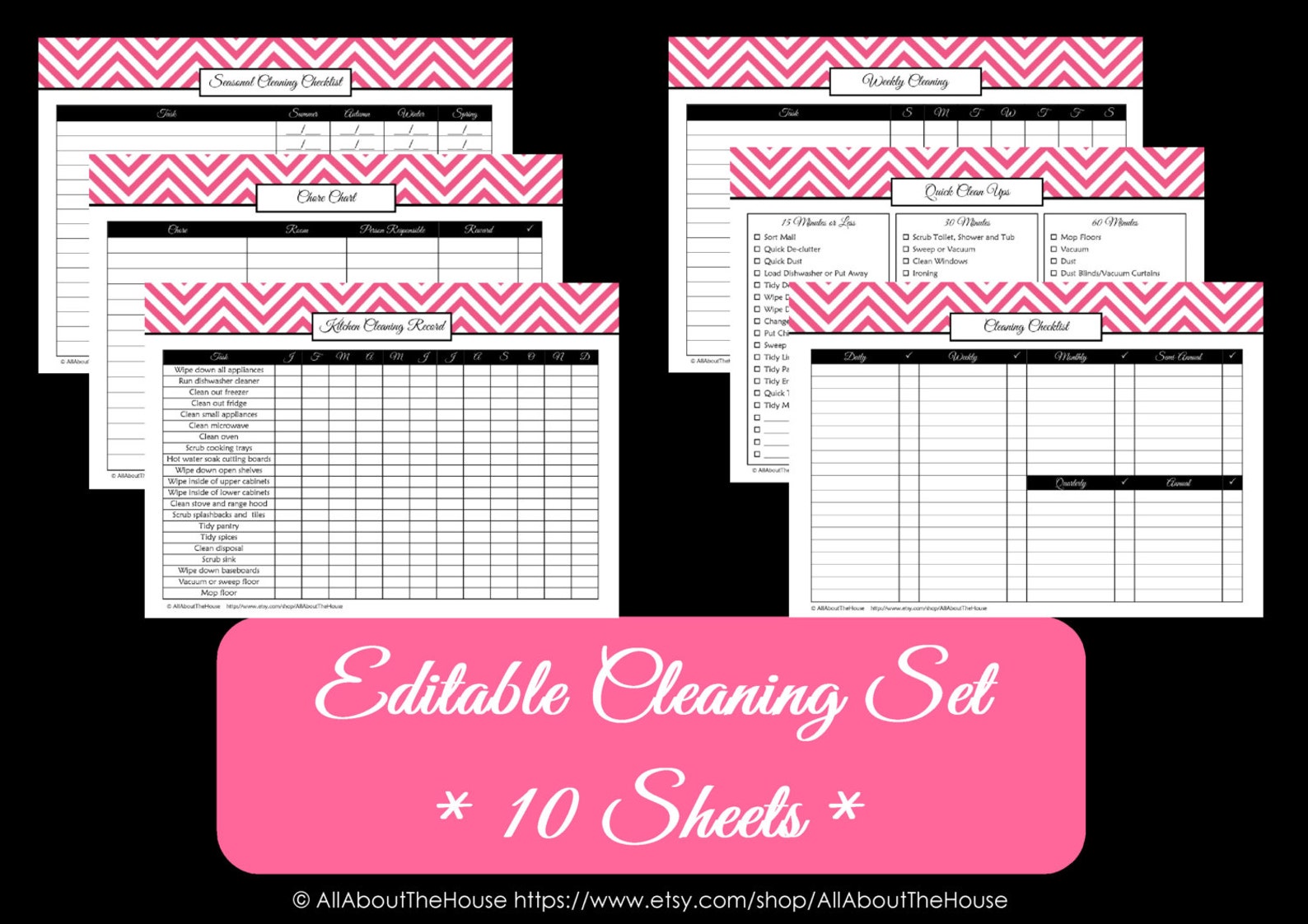 PINK EDITABLE Cleaning Printables Household Binder Home Organisation ...