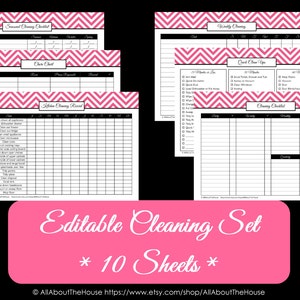 PINK EDITABLE Cleaning Printables Household Binder Home Organisation Binder Chevron Printable Pdf Cleaning Checklist fillable NSTANT dl image 2