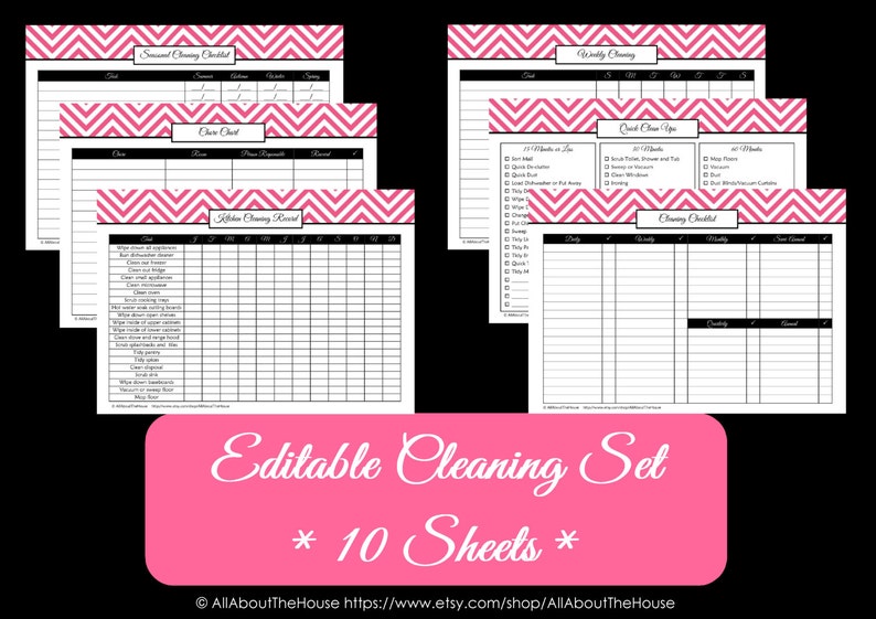 PINK EDITABLE Cleaning Printables Household Binder Home Organisation Binder Chevron Printable Pdf Cleaning Checklist fillable NSTANT dl image 2