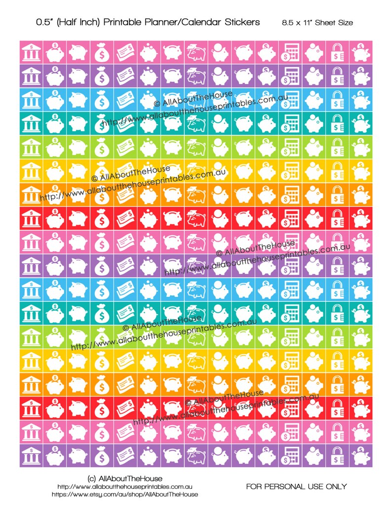 Money planner stickers icon bills payday mortgage student loan reminder Printable Rainbow Planner made for Erin Condren any planner HIS079 image 1