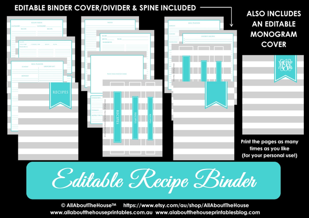 Recipe Binder Printables EDITABLE Recipe Sheet Recipe Card Recipes to ...