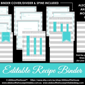 Recipe Binder Printables EDITABLE Recipe Sheet Recipe Card Recipes to Try Template PDF Editable Binder Cover Spine Favorite Recipes Preppy