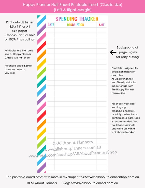 Happy Planner spending expenses tracker printable planner insert refill ...