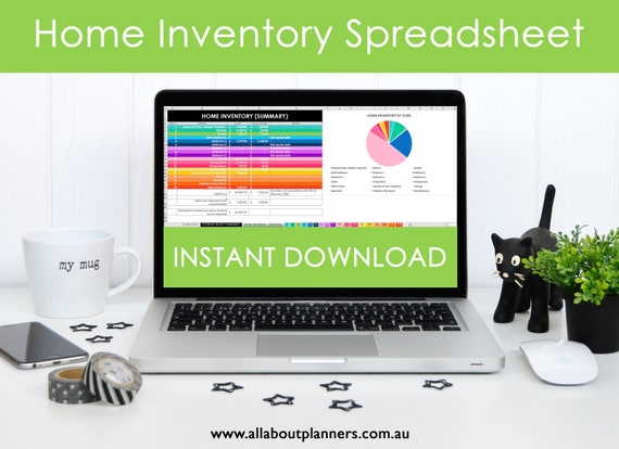 Home Inventory spreadsheet for insurance, valuables inventory, sell 2nd hand goods, moving, budget (Excel, Google Sheets or Numbers for MAC)