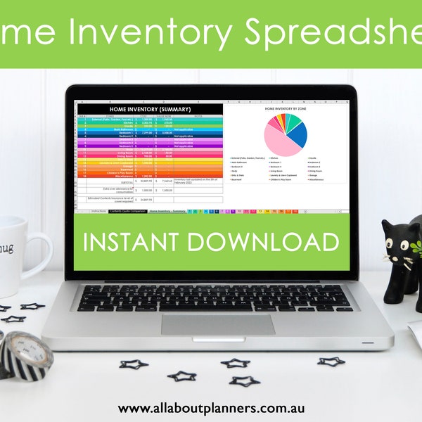 Home Inventory spreadsheet for insurance, valuables inventory, sell 2nd hand goods, moving, budget (Excel, Google Sheets or Numbers for MAC)