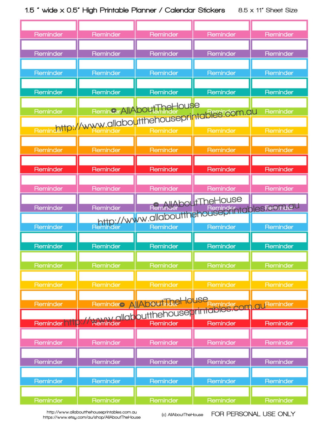 Reminder Printable Calendar Planner Stickers 1.5w x Etsy
