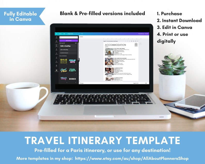 Travel Itinerary Template travel planner vacation trip hotel bookings day tours daily packing list fully editable & customisable in Canva image 8