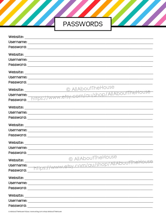 Password Log Printable Planner 2014 2015 Daily Planner ...