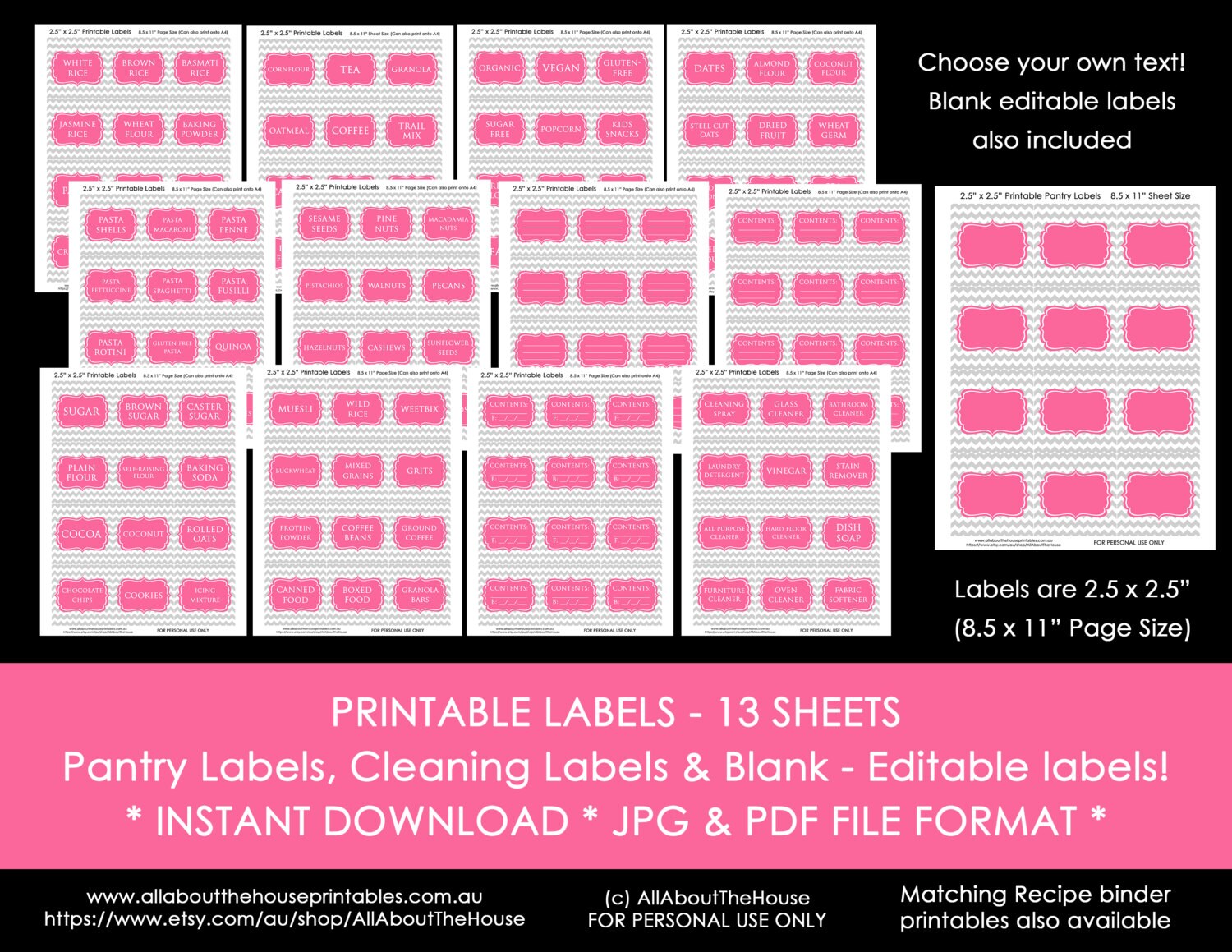 pantry labels printable editable jpg pdf kitchen organization etsy