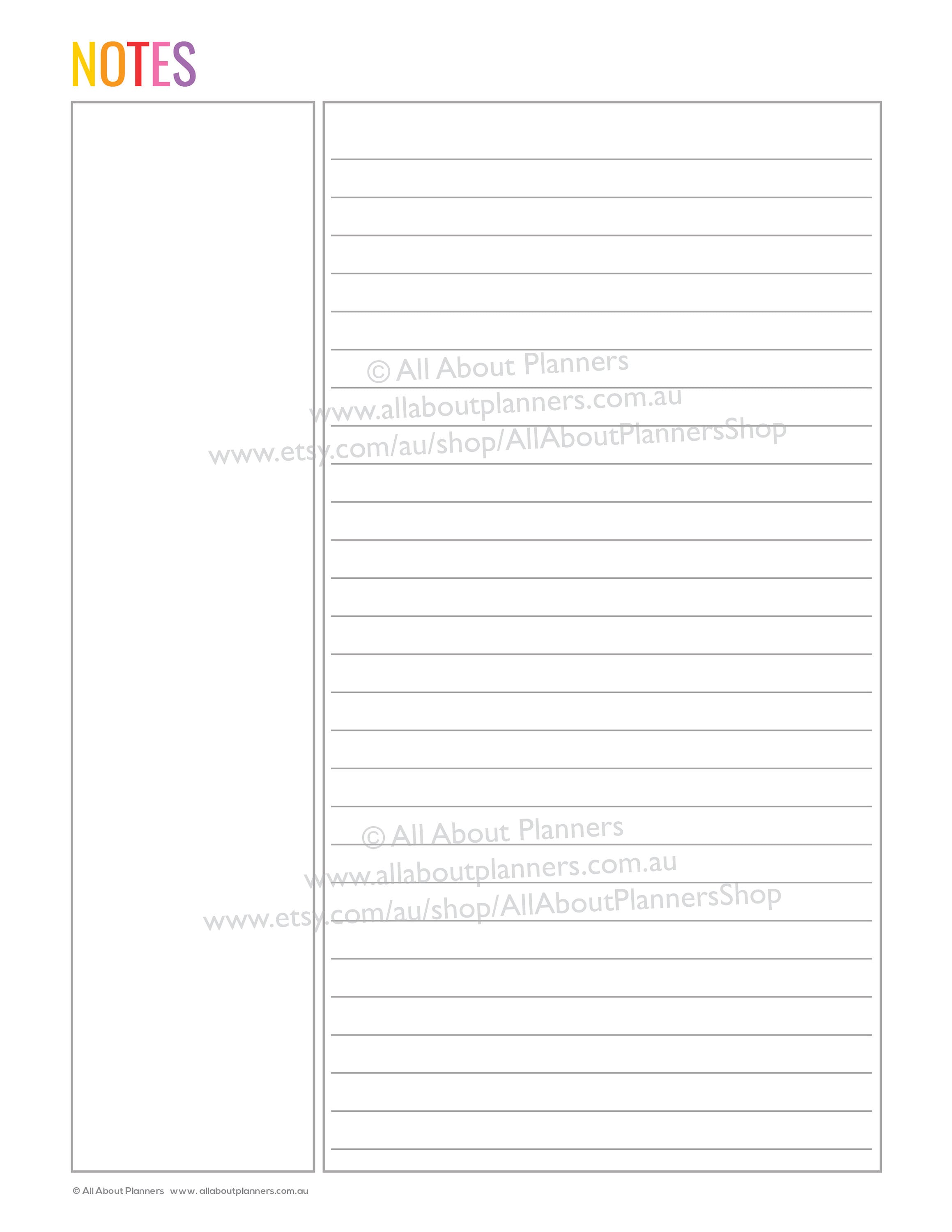 Notes page printable planner insert refill bullet journal | Etsy