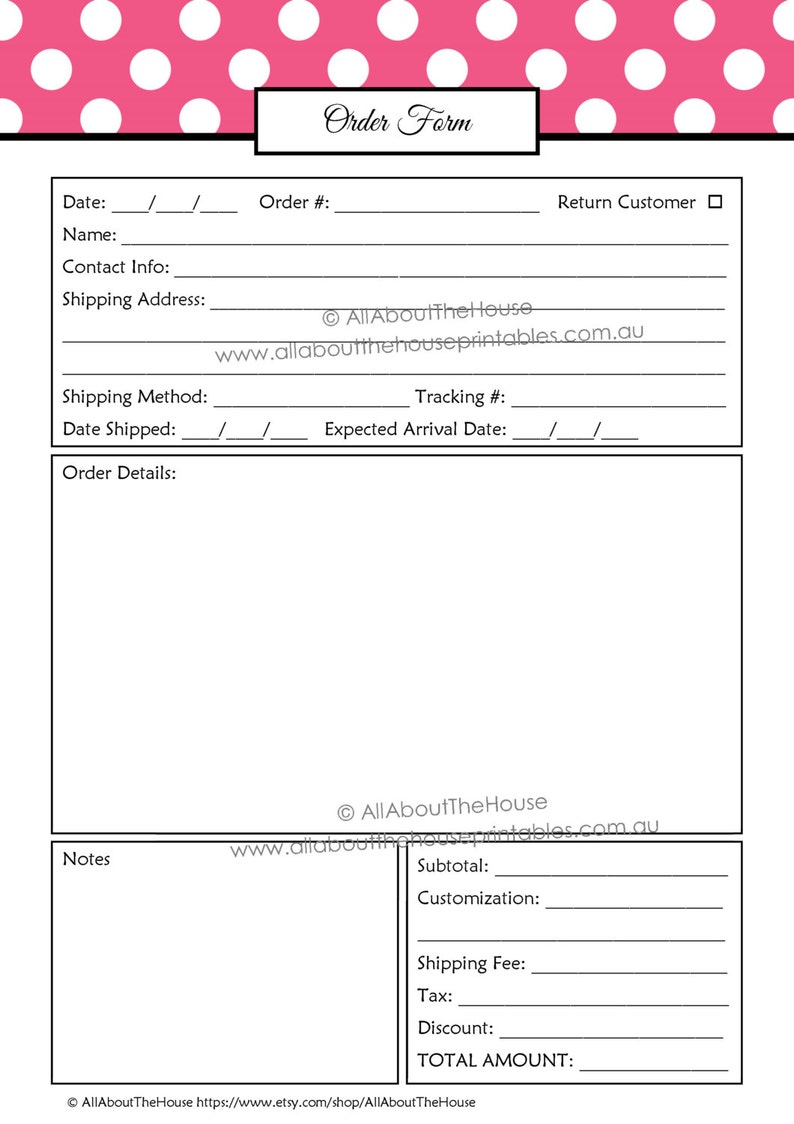 Order Form Custom Order Form Printable business planner organization etsy PDF Household Binder Dots Planner editable Work at Home Online image 2