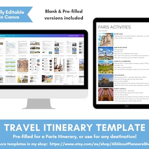 Travel Itinerary Template travel planner vacation trip hotel bookings day tours daily packing list fully editable & customisable in Canva image 3
