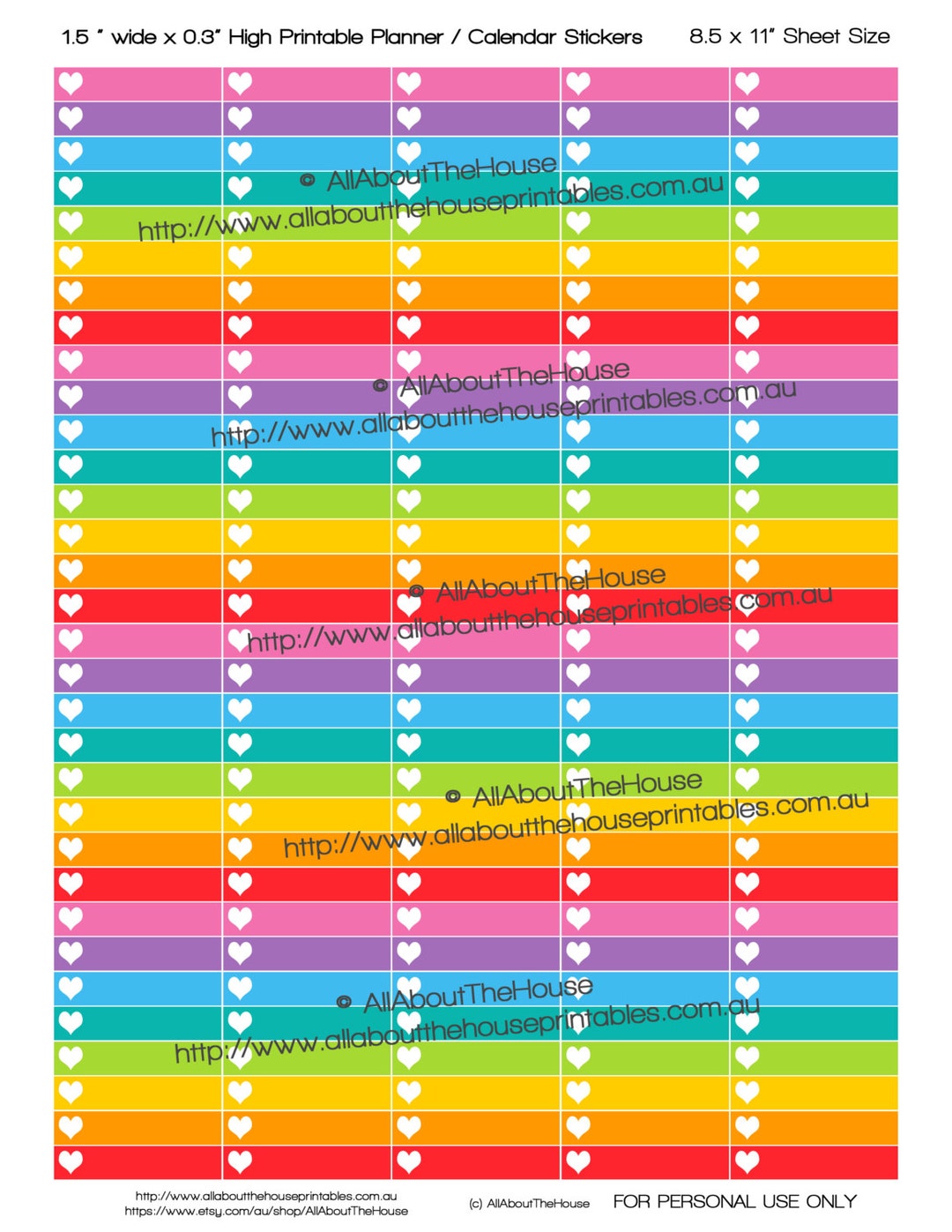 Heart Planner Stickers Printable Made for Erin Condren ECLP 1.5"w X 0.3 ...