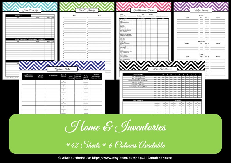 GREEN EDITABLE Home & Inventories Kit Chevron Printable PDF Printable Planner Car Maintenance Pantry-Binder Cover and Spine image 4