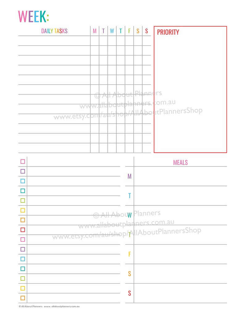 Weekly planner printable overview insert editable refill to do quarterly goals overview future log US letter size resize a5 half junior image 2