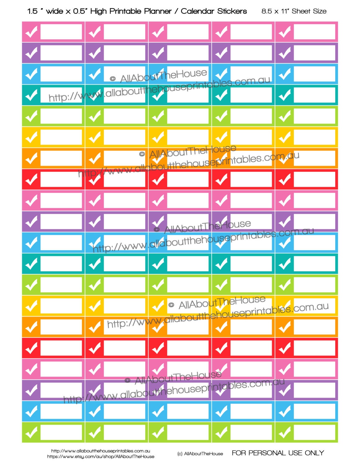 Checkbox to Do Planner Stickers Printable 1.5"w X 0.5h" Ticked Checkbox ...