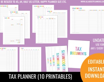 Tax Planner printable editable bill due expenses monthly annual taxes binder divider financial goals debt tracker money manage diy insert