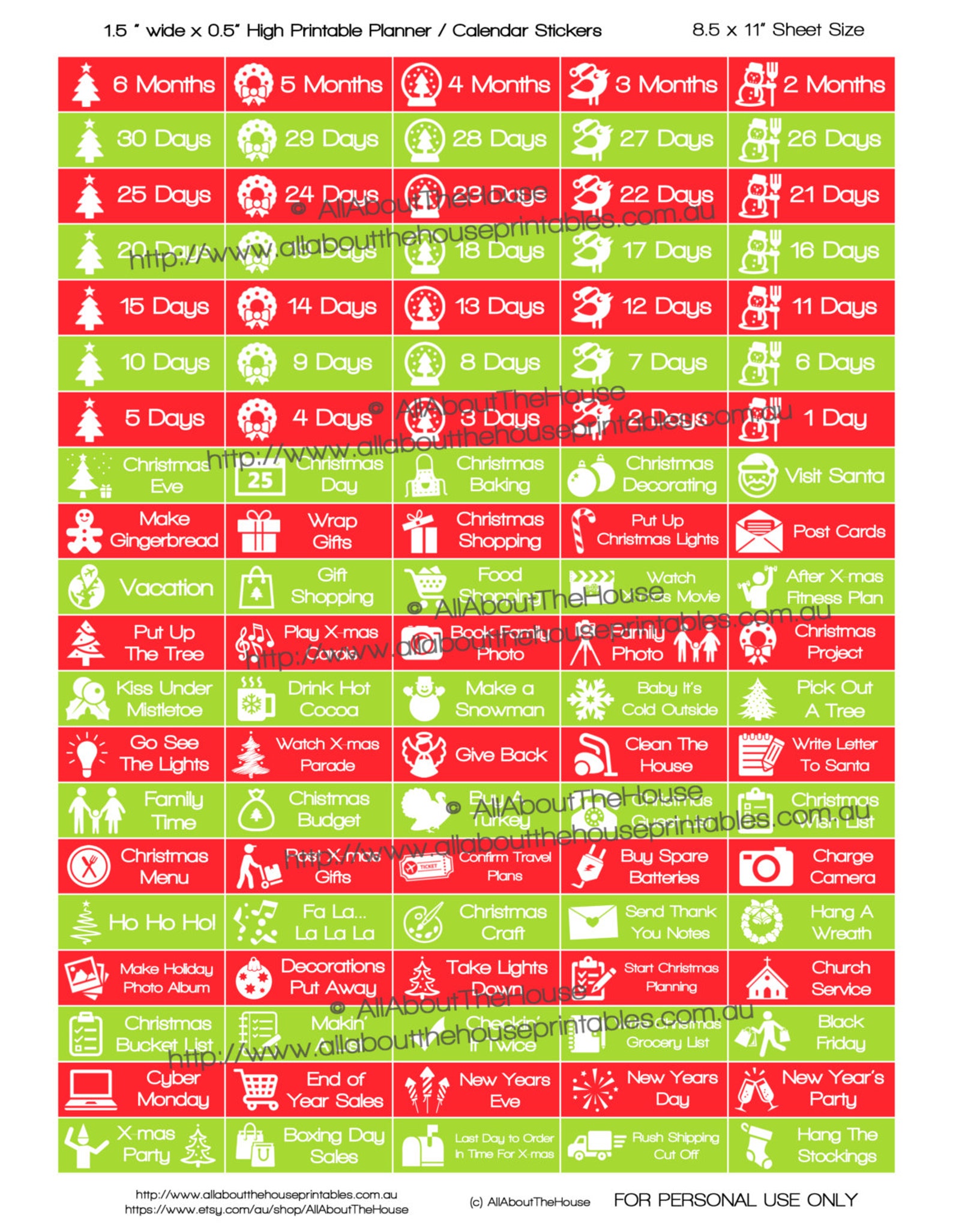 Christmas Countdown Planner Stickers Printable Calendar Organization ...