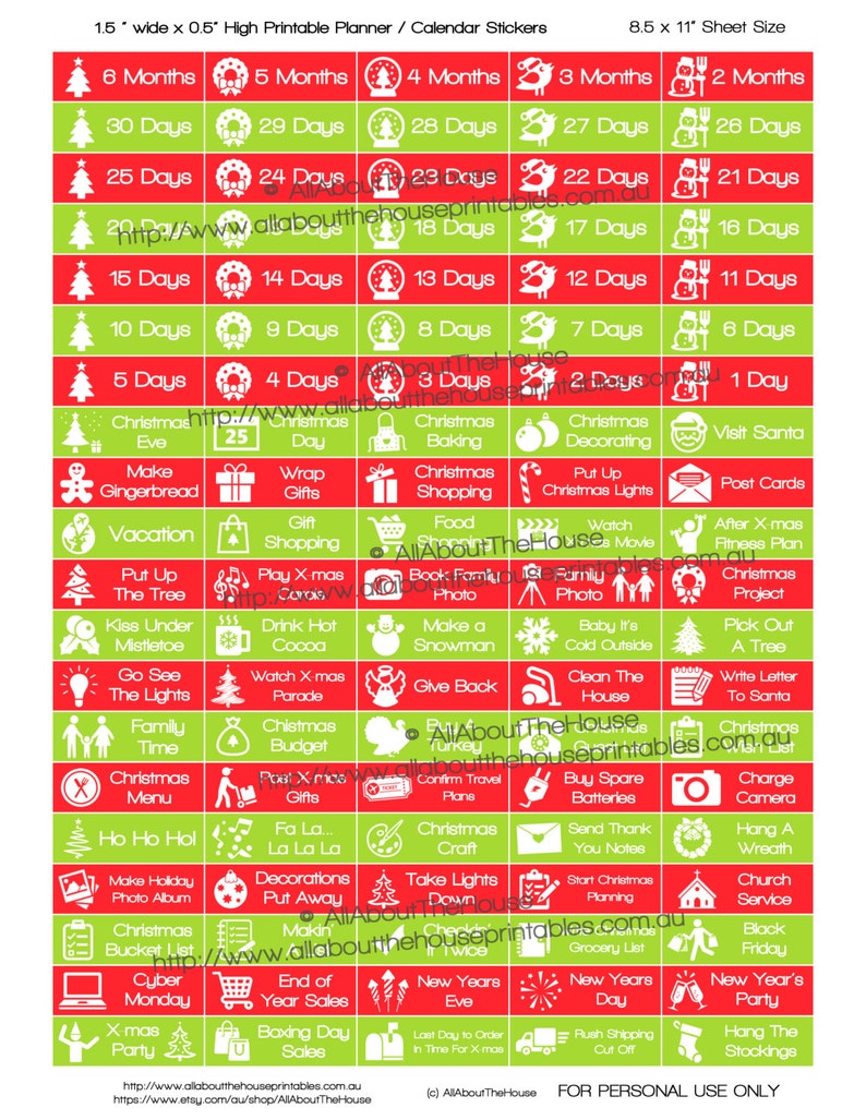 Christmas Countdown Planner Stickers Printable Calendar Organization ...
