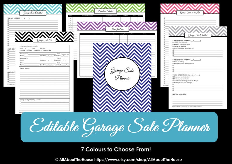 BLACK EDITABLE Garage Sale Planner yard sale Organizer Printables Household Binder Chevron checklist garage sale signs moving planner image 3