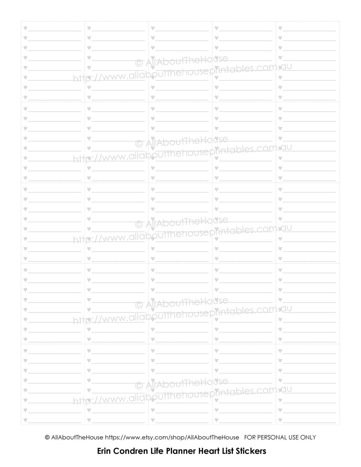 Printable Calendar Planner Stickers Heart List Full Box for Erin ...