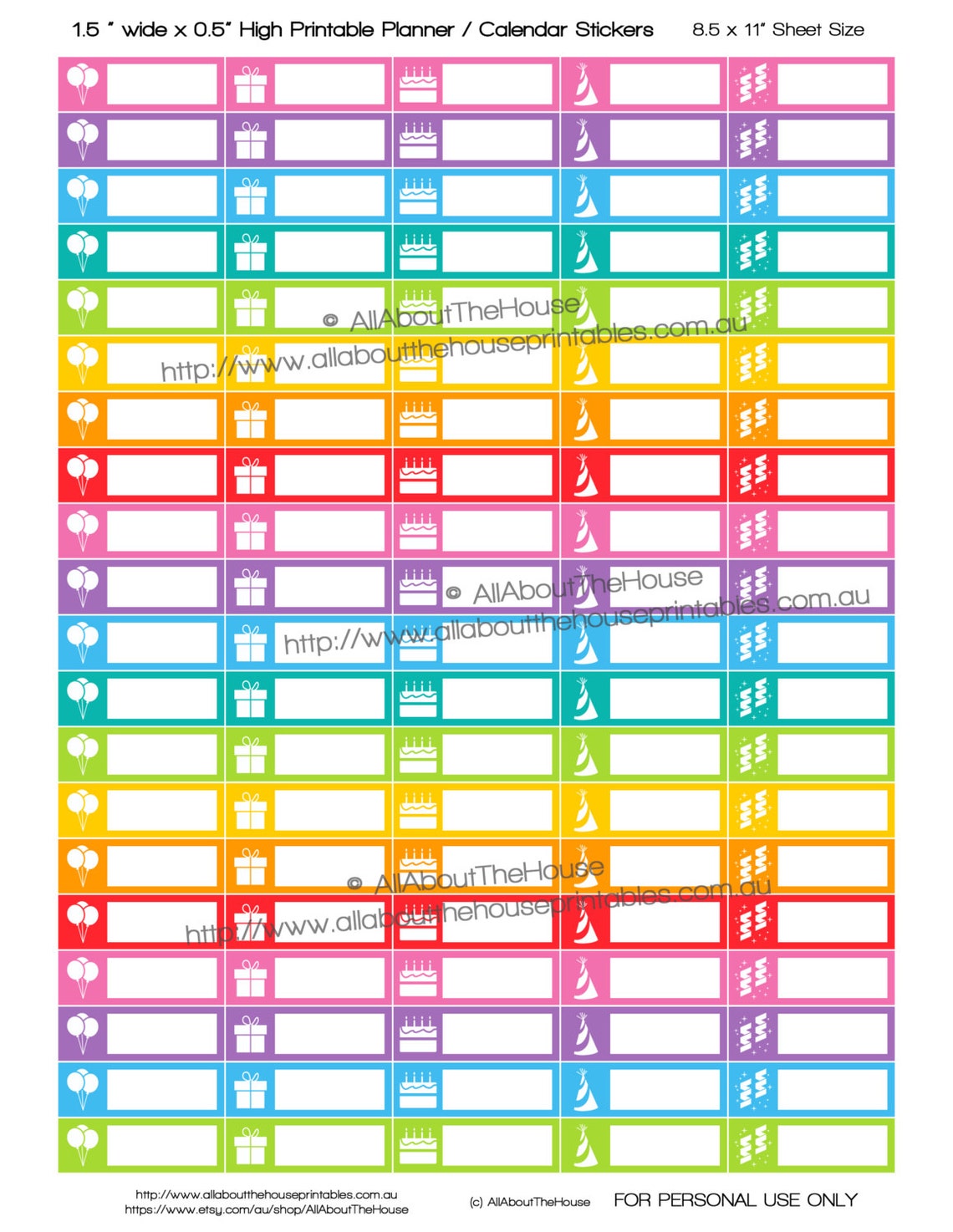 Birthday Stickers Printable Calendar / Planner Stickers 1 Etsy