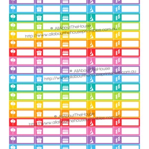 Birthday Stickers Printable Calendar / Planner Stickers 1 1.5 wide x 0.5 Rainbow 2015 Planner made for Erin Condren ECLP Plum Paper etc. image 1
