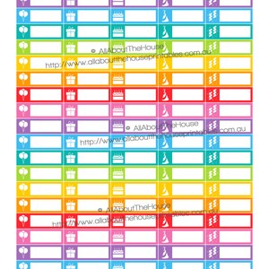 Birthday Stickers Printable Calendar / Planner Stickers 1 1.5" wide x 0.5" Rainbow 2015 Planner  made for Erin Condren ECLP Plum Paper etc.