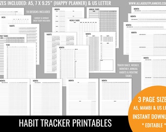 Habit Tracker printable planner insert editable refill to do shopping grocery task organizer agenda US letter size resize