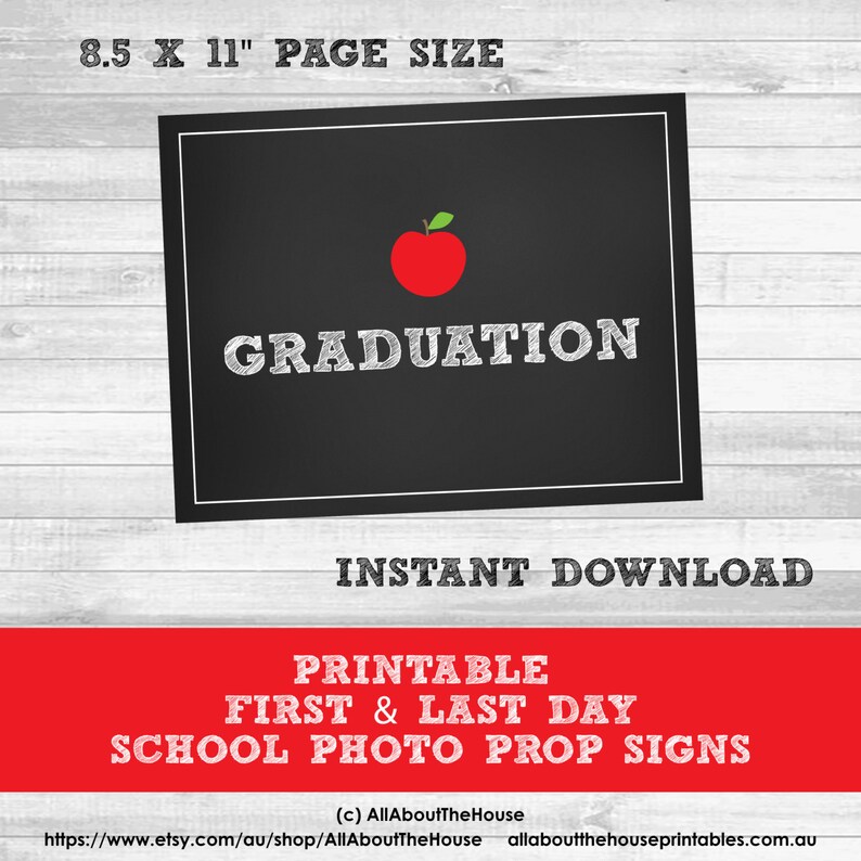Grade Signs School photo prop printable first day last day graduation chalkboard red apple jpg pdf instant download academic year 1 etc image 2