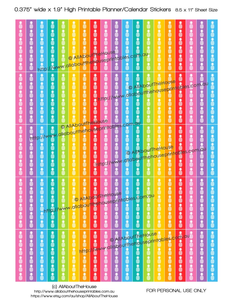 Pineapple List Planner Stickers Checklist Printable 1.9 L x 0.375 W To Do Tasks Rainbow ECLP Plum Paper ect L017 image 1
