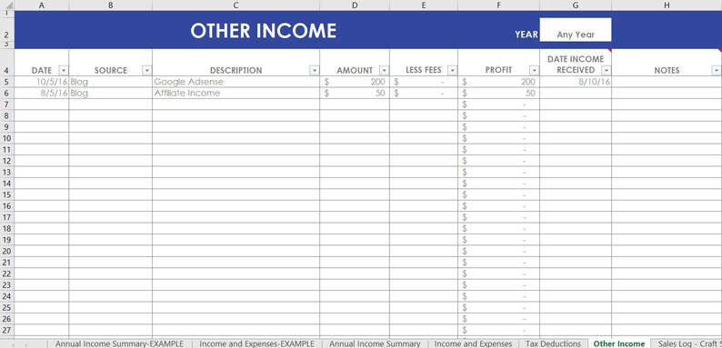 Etsy Seller Spreadsheets, shop management Tool, financial, tax reporting, profit and loss, income, expenses, spreadsheet, excel, google docs image 6